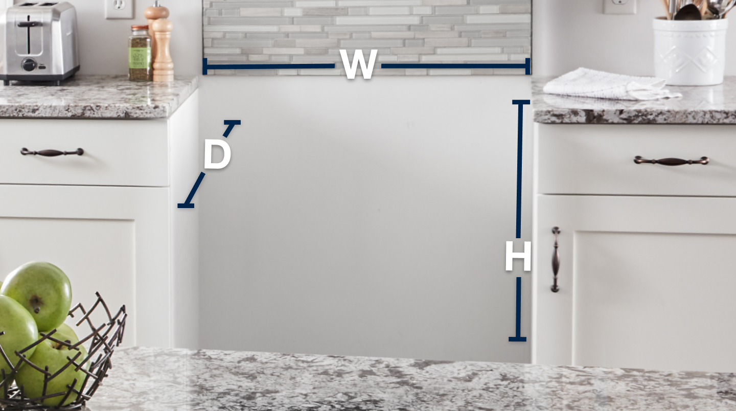 Empty range cutout with width, depth and height lines